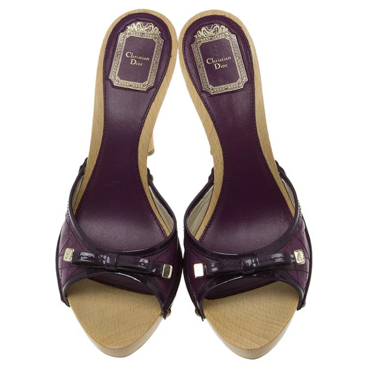 Pre Owned Dior Purple Cannage Patent Bow Detail Clogs Size 39