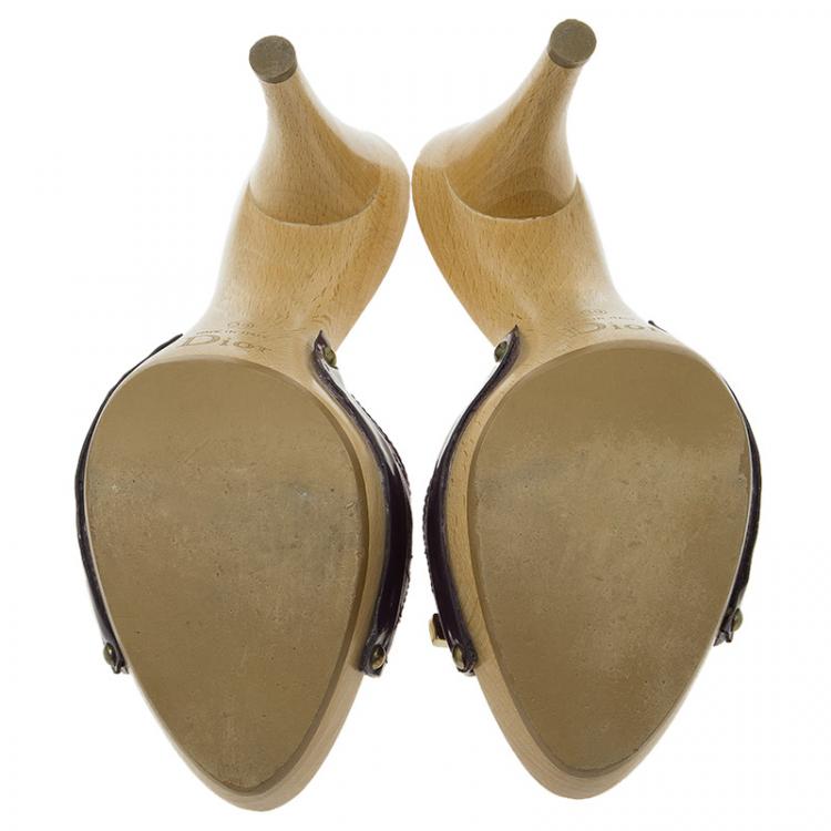 Pre Owned Dior Purple Cannage Patent Bow Detail Clogs Size 39