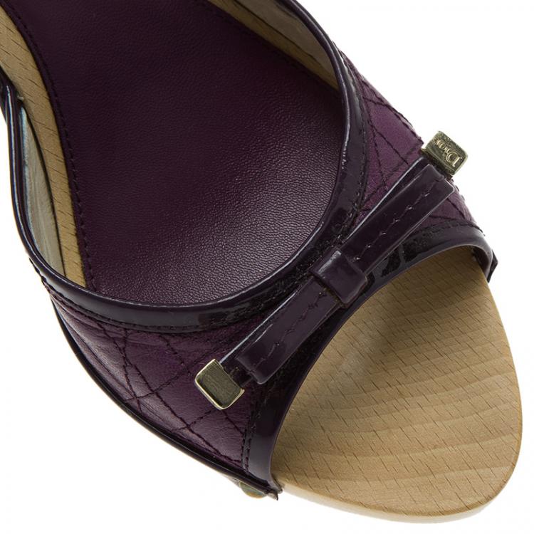 Pre Owned Dior Purple Cannage Patent Bow Detail Clogs Size 39