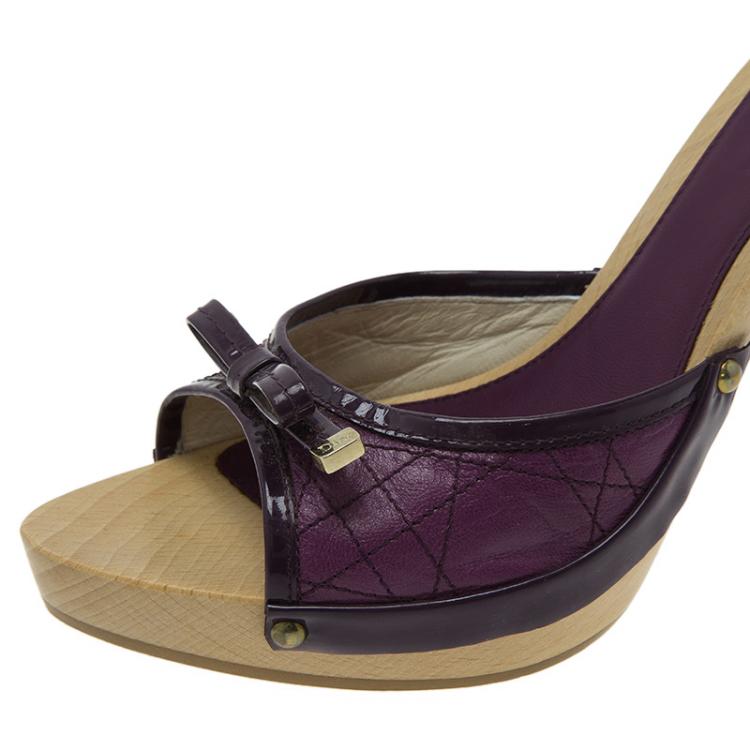 Pre Owned Dior Purple Cannage Patent Bow Detail Clogs Size 39