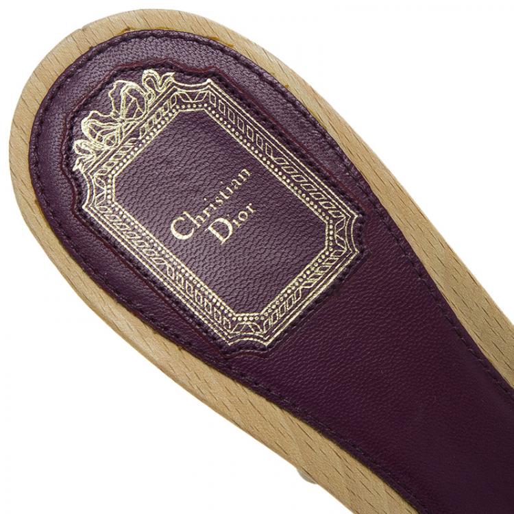 Pre Owned Dior Purple Cannage Patent Bow Detail Clogs Size 39