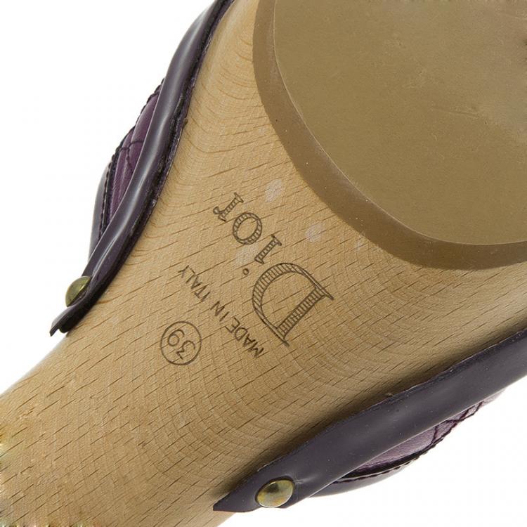 Pre Owned Dior Purple Cannage Patent Bow Detail Clogs Size 39