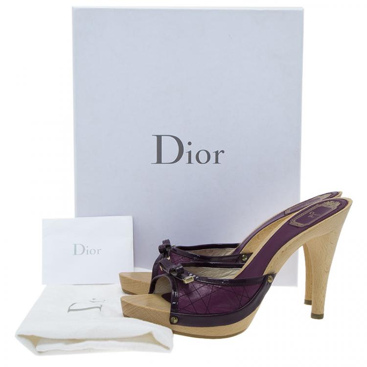 Pre Owned Dior Purple Cannage Patent Bow Detail Clogs Size 39