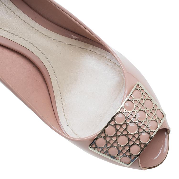 Pre Owned Dior Pink Patent Metal Cannage Detail Peep Toe Pumps Size 41