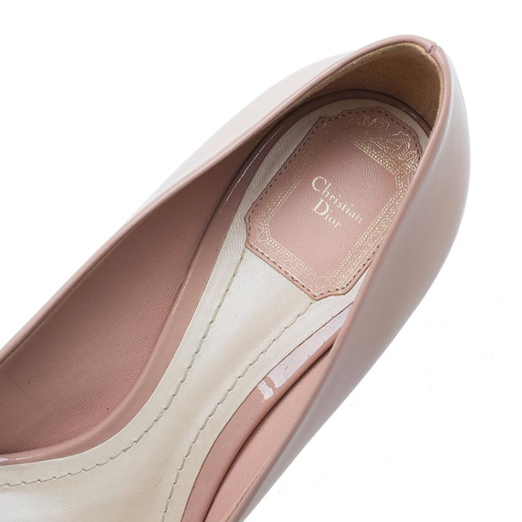 Pre Owned Dior Pink Patent Metal Cannage Detail Peep Toe Pumps Size 41