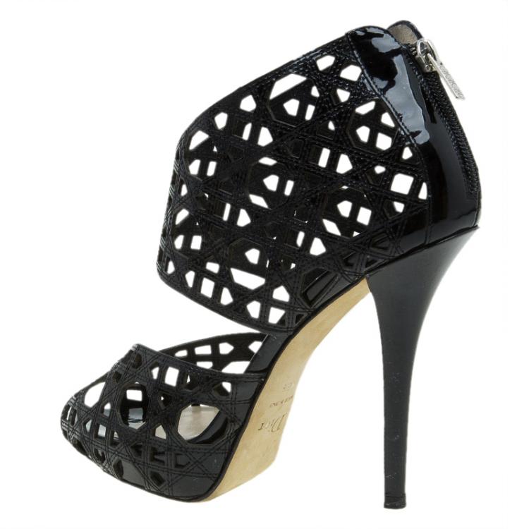 Pre Owned Dior Miss Dior Black Patent Cutout Caged Sandals Size 38.5