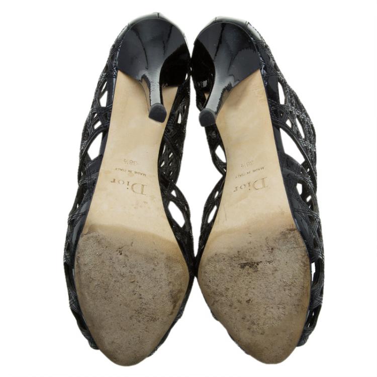 Pre Owned Dior Miss Dior Black Patent Cutout Caged Sandals Size 38.5