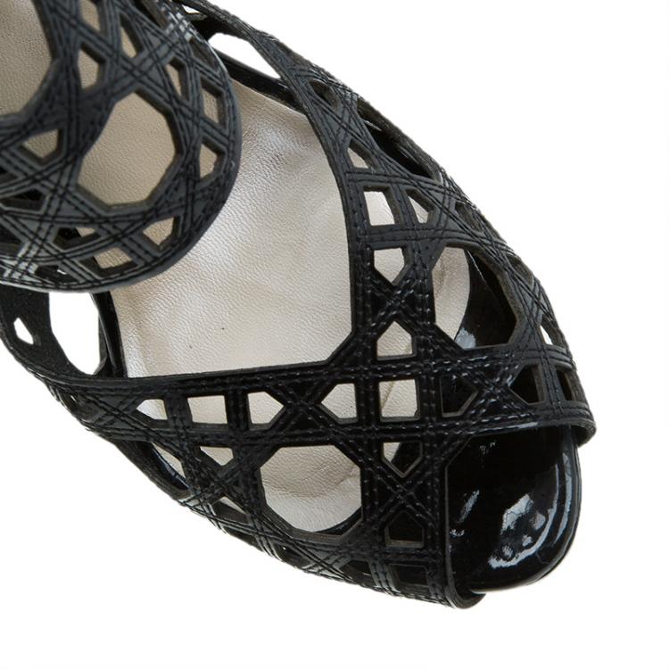 Pre Owned Dior Miss Dior Black Patent Cutout Caged Sandals Size 38.5