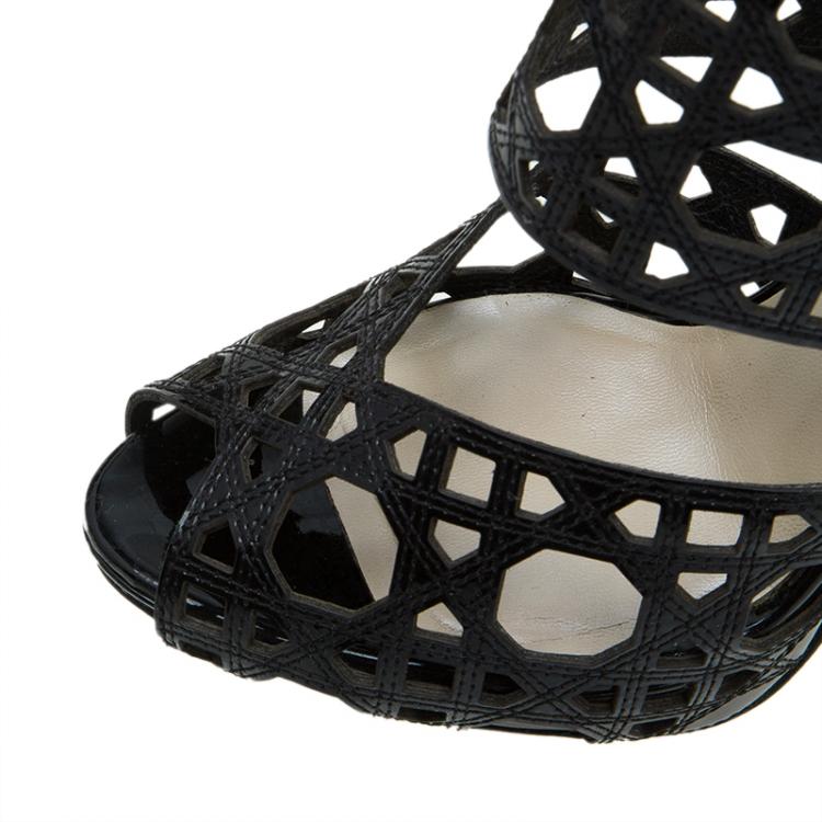 Pre Owned Dior Miss Dior Black Patent Cutout Caged Sandals Size 38.5