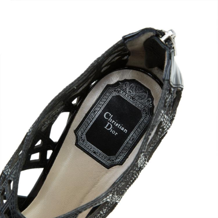 Pre Owned Dior Miss Dior Black Patent Cutout Caged Sandals Size 38.5