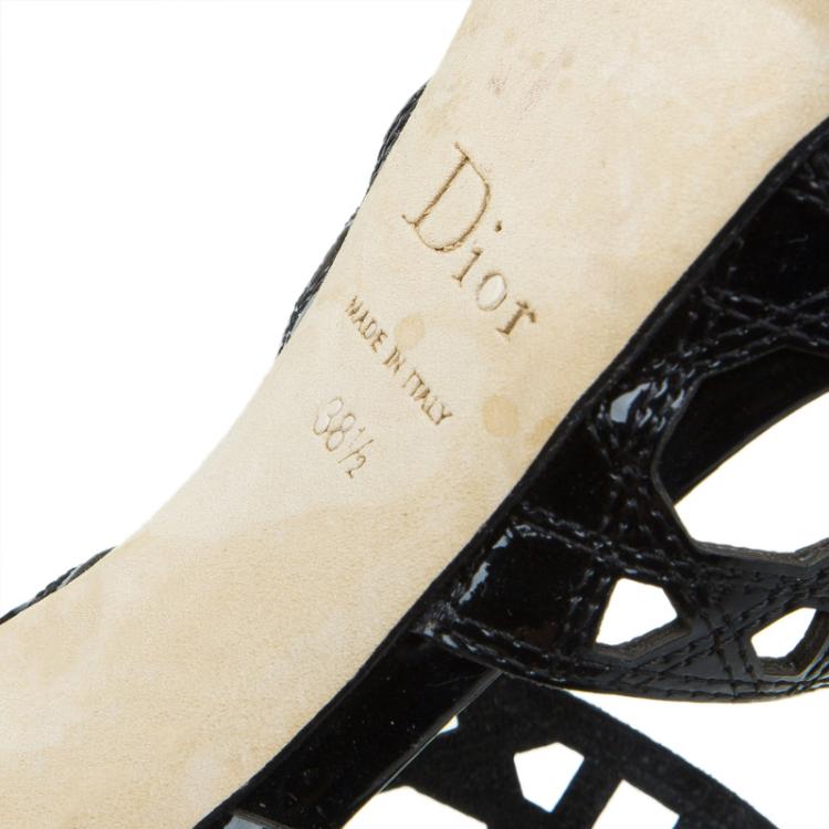 Pre Owned Dior Miss Dior Black Patent Cutout Caged Sandals Size 38.5