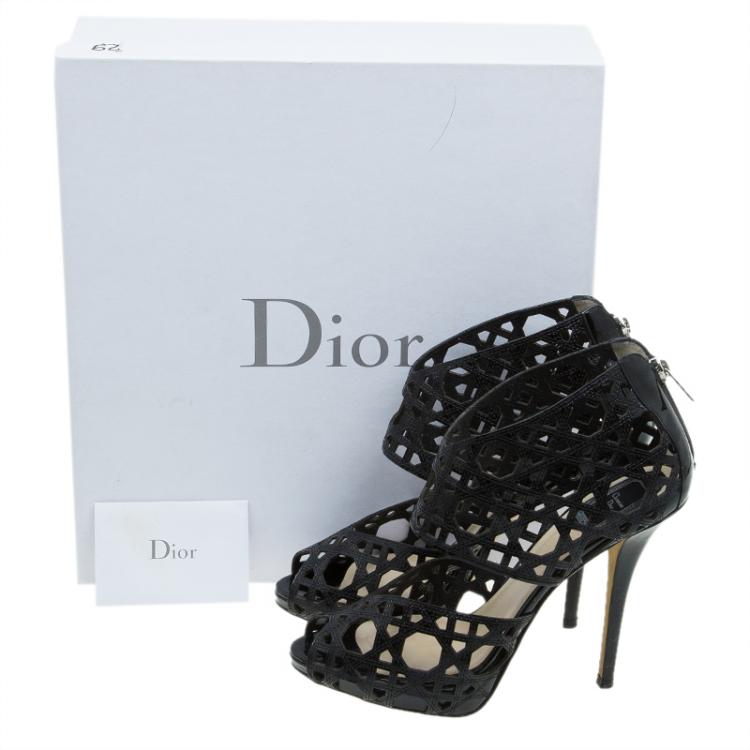 Pre Owned Dior Miss Dior Black Patent Cutout Caged Sandals Size 38.5