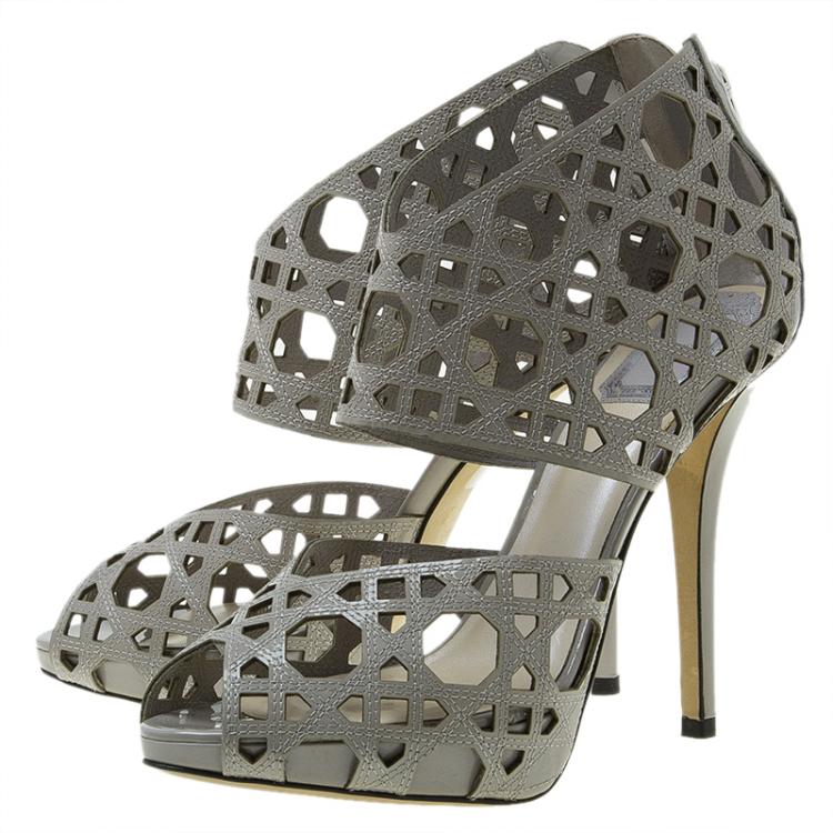 Pre Owned Dior Miss Dior Grey Patent Cutout Caged Sandals Size 38.5