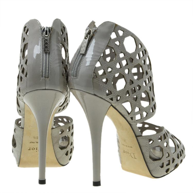 Pre Owned Dior Miss Dior Grey Patent Cutout Caged Sandals Size 38.5