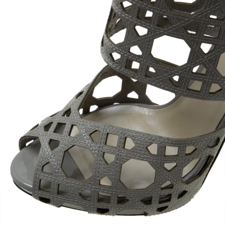 Pre Owned Dior Miss Dior Grey Patent Cutout Caged Sandals Size 38.5