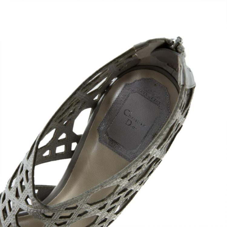 Pre Owned Dior Miss Dior Grey Patent Cutout Caged Sandals Size 38.5