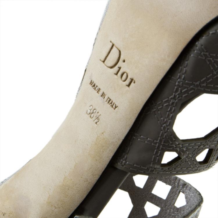 Pre Owned Dior Miss Dior Grey Patent Cutout Caged Sandals Size 38.5