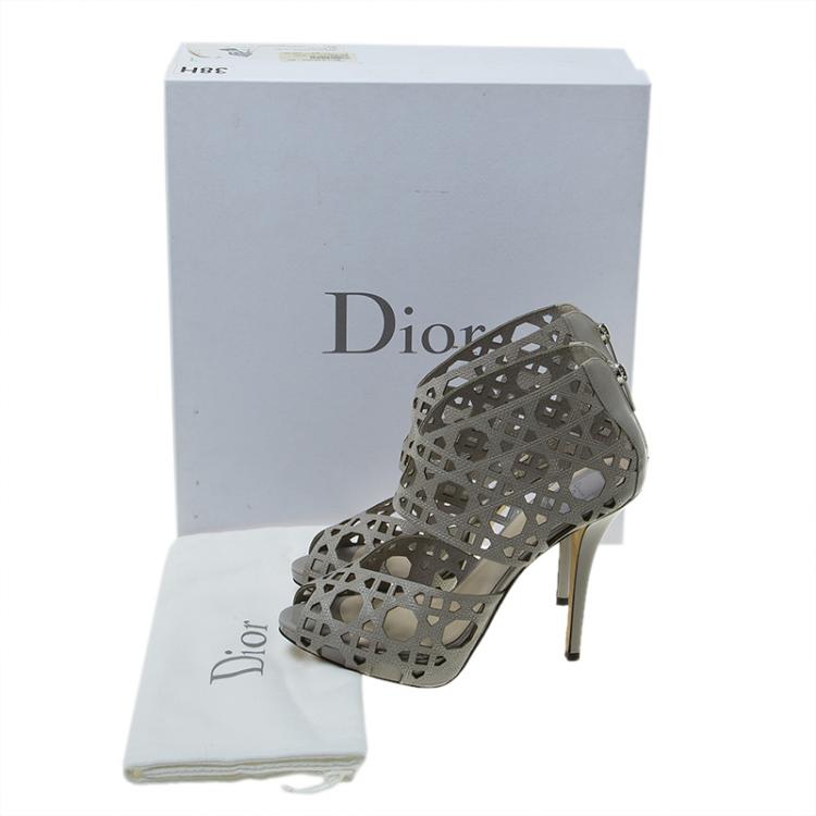 Pre Owned Dior Miss Dior Grey Patent Cutout Caged Sandals Size 38.5