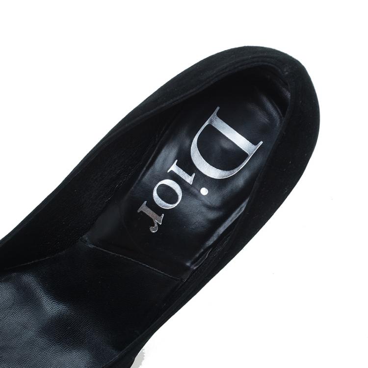 Pre Owned Dior Black Leather and Suede Pom Pom Detail Pointed Toe Pumps Size 36