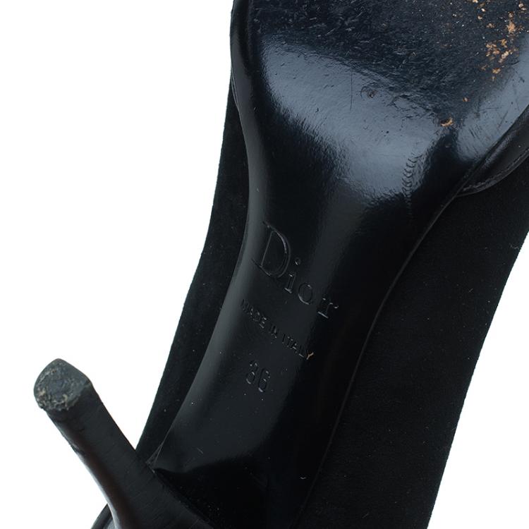 Pre Owned Dior Black Leather and Suede Pom Pom Detail Pointed Toe Pumps Size 36