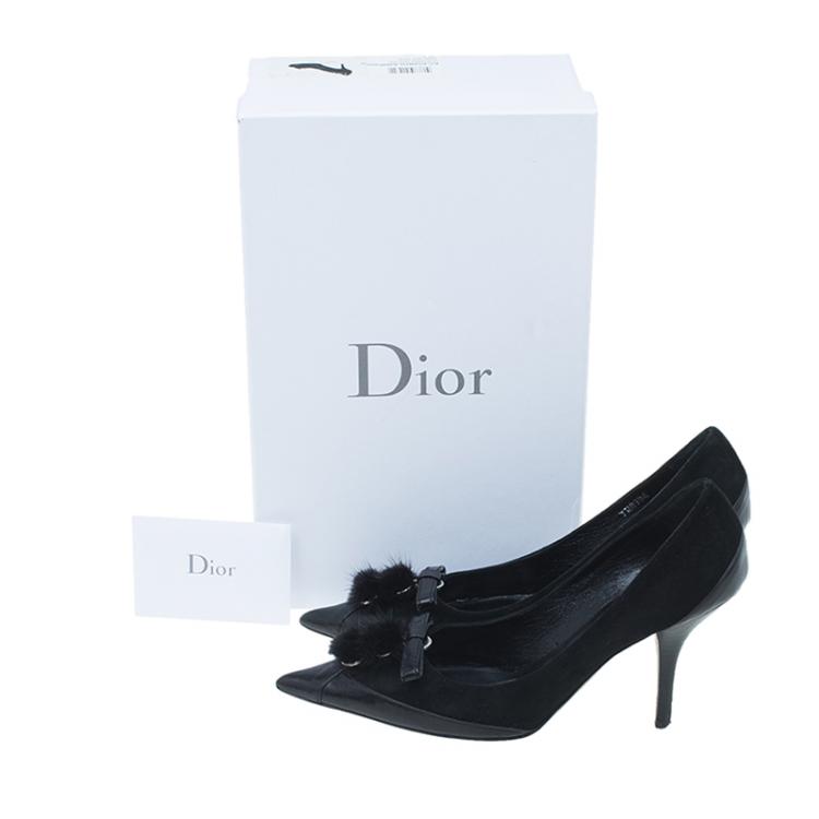 Pre Owned Dior Black Leather and Suede Pom Pom Detail Pointed Toe Pumps Size 36