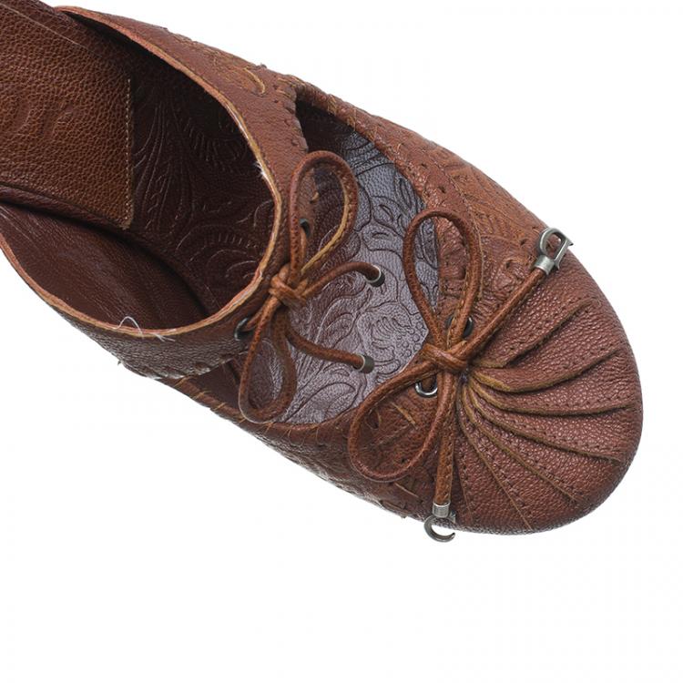 Pre Owned Dior Brown Leather Cutout Bow Detail Mules Size 36