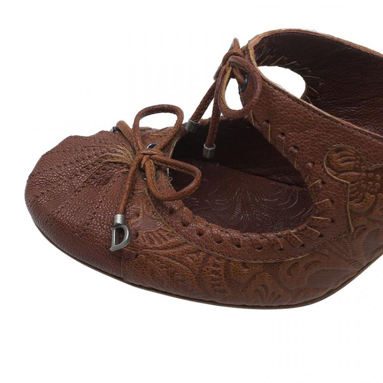 Pre Owned Dior Brown Leather Cutout Bow Detail Mules Size 36