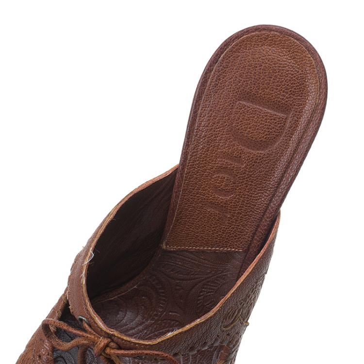Pre Owned Dior Brown Leather Cutout Bow Detail Mules Size 36