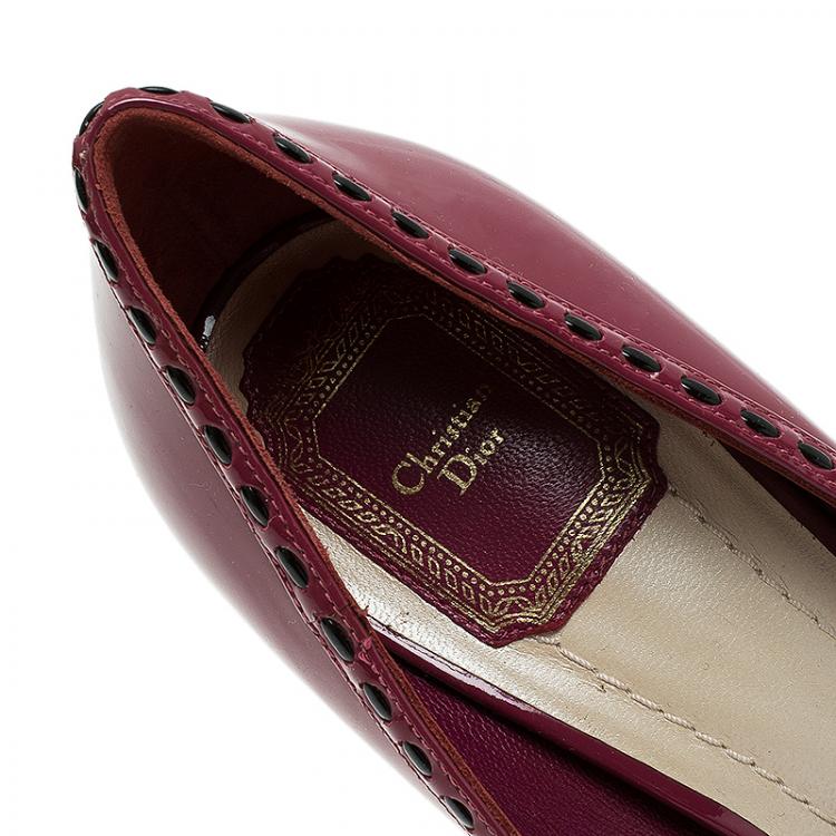 Pre Owned Dior Burgundy Patent Leather Bow Peep Toe Platform Pump Size 39
