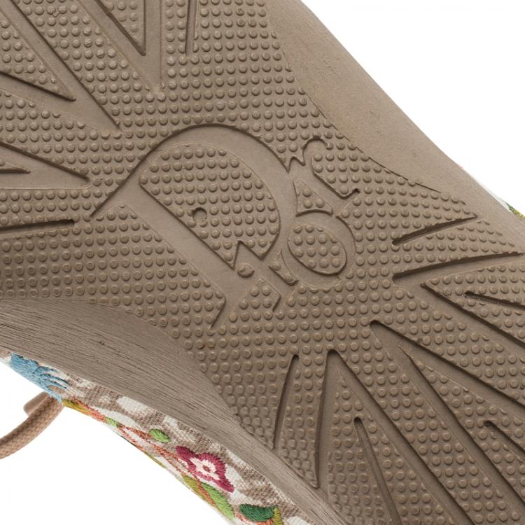 Pre Owned Dior Cream Monogram Leather and Floral Embroidered Canvas Lace Up Sneakers Size 37