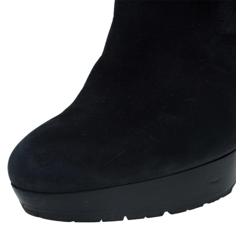 Pre Owned Dior Black Nubuck and Fur Ankle Boots Size 38.5
