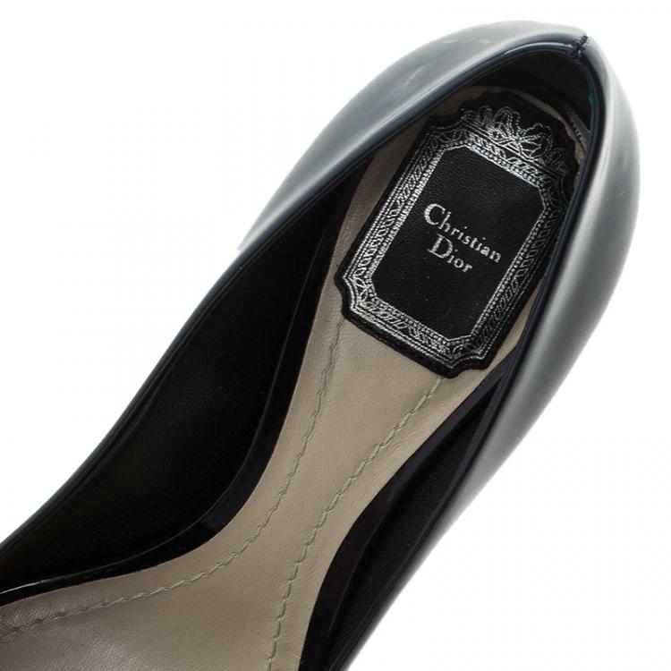 Pre Owned Dior Blue Patent Flared Peep Toe Platform Pumps Size 37.5