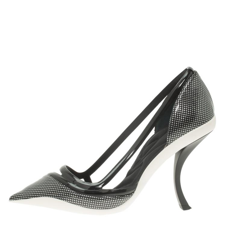 Pre Owned Dior Black Patent Cutout Pointed Toe Pumps Size 37.5