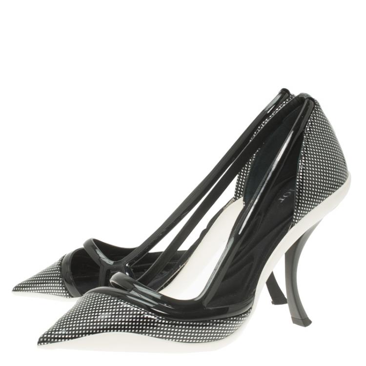 Pre Owned Dior Black Patent Cutout Pointed Toe Pumps Size 37.5
