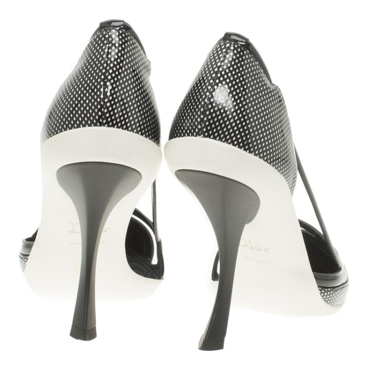 Pre Owned Dior Black Patent Cutout Pointed Toe Pumps Size 37.5