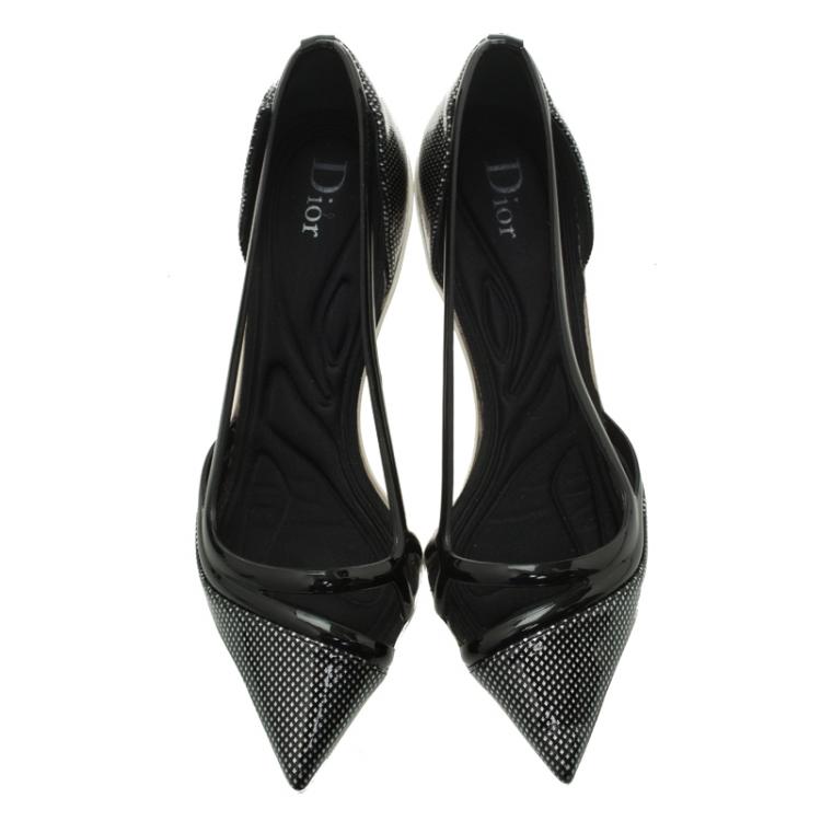 Pre Owned Dior Black Patent Cutout Pointed Toe Pumps Size 37.5