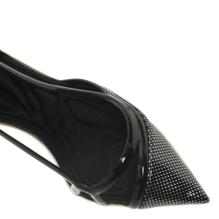 Pre Owned Dior Black Patent Cutout Pointed Toe Pumps Size 37.5