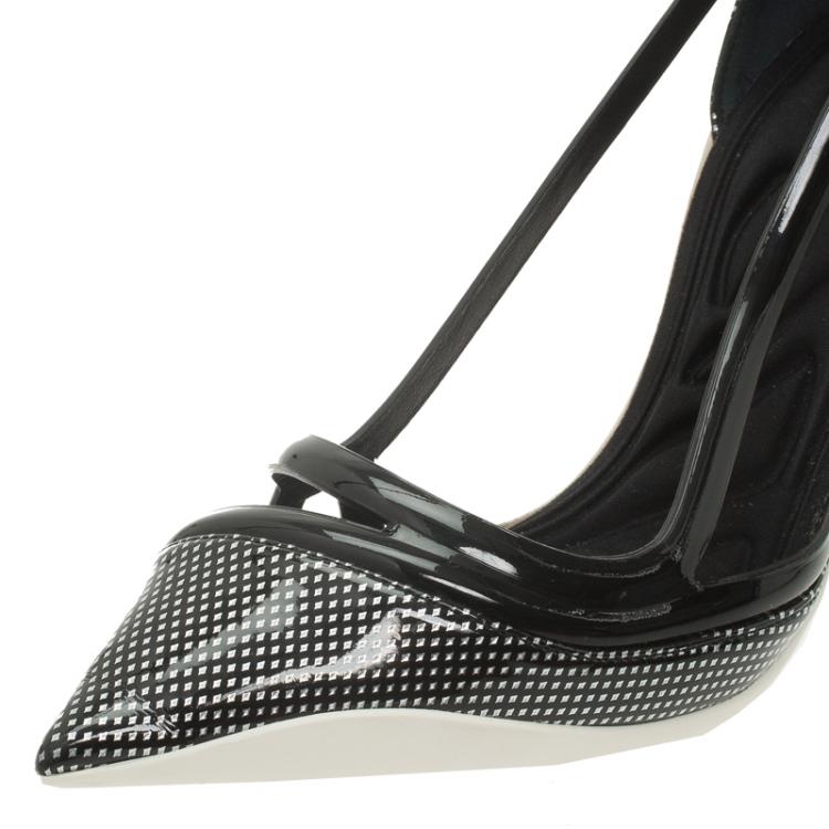 Pre Owned Dior Black Patent Cutout Pointed Toe Pumps Size 37.5