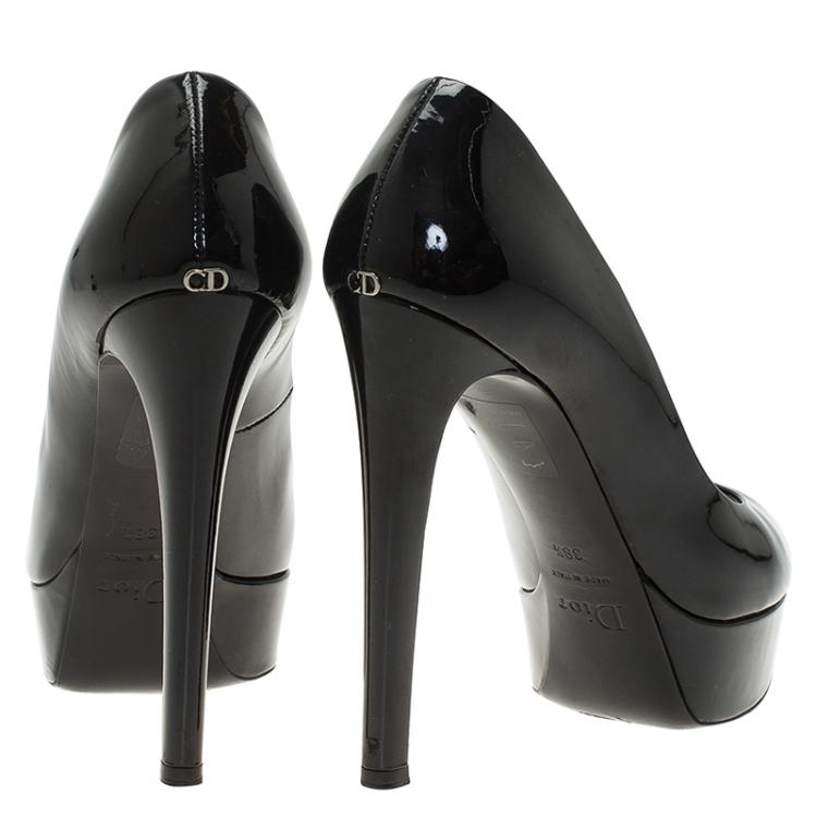 Pre Owned Dior Black Patent Peep Toe Platform Pumps Size 38.5