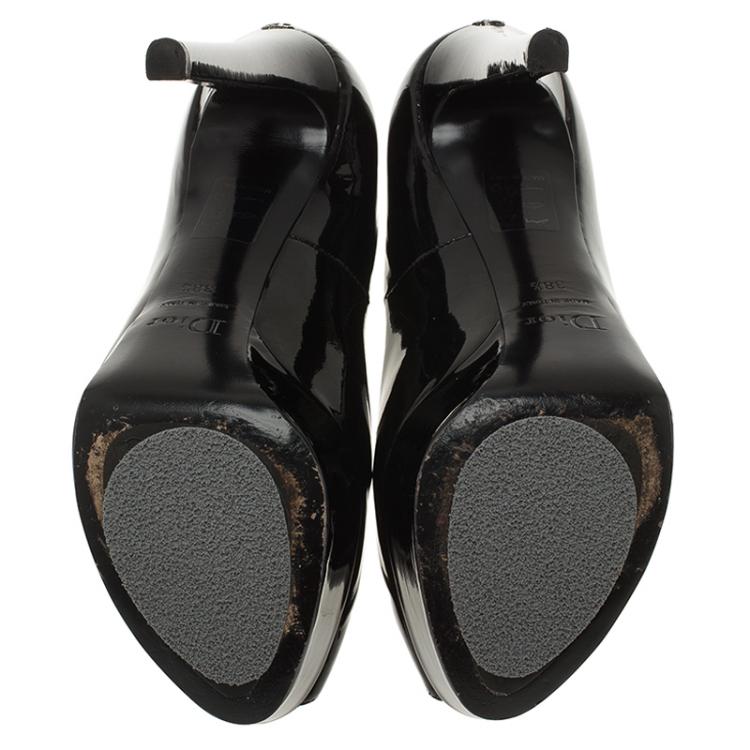 Pre Owned Dior Black Patent Peep Toe Platform Pumps Size 38.5