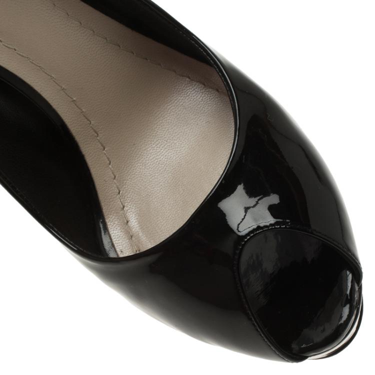 Pre Owned Dior Black Patent Peep Toe Platform Pumps Size 38.5