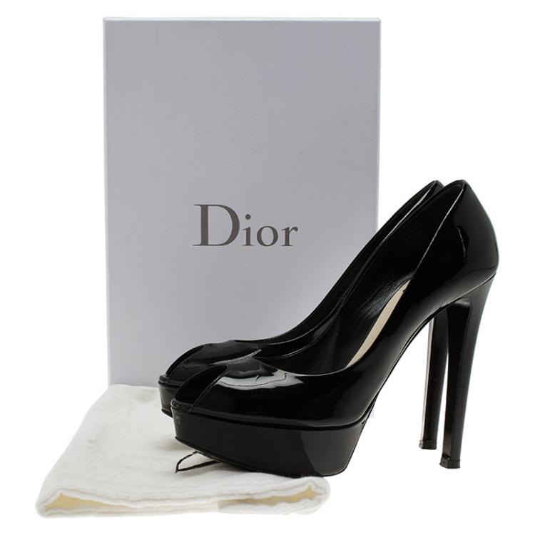 Pre Owned Dior Black Patent Peep Toe Platform Pumps Size 38.5