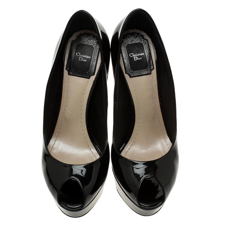 Pre Owned Dior Black Patent Miss Dior Peep Toe Platform Pumps Size 36