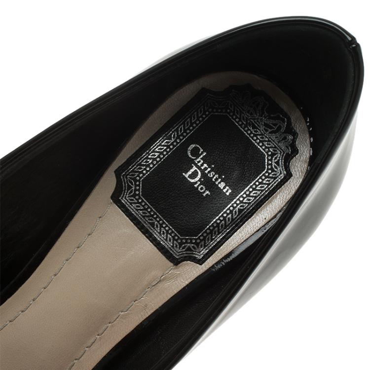 Pre Owned Dior Black Patent Miss Dior Peep Toe Platform Pumps Size 36