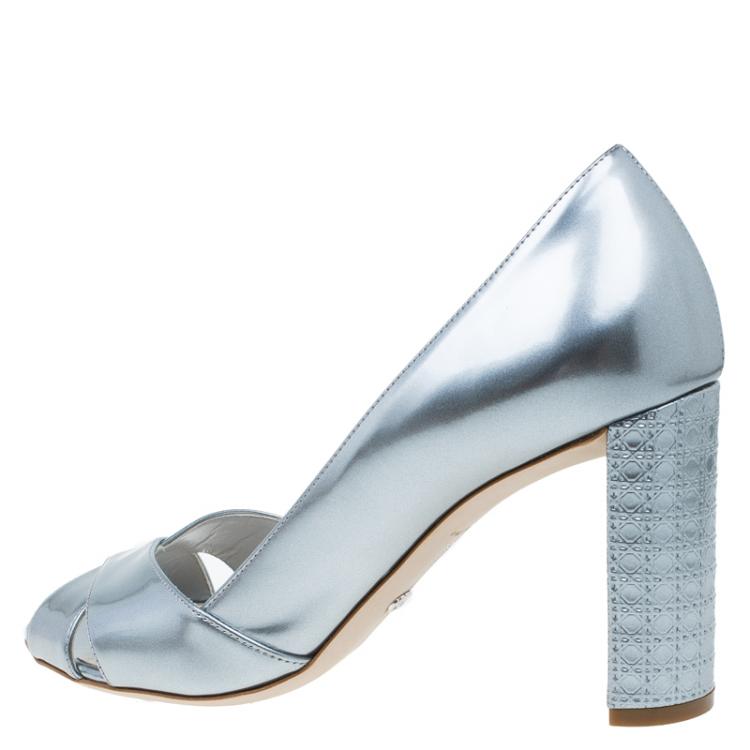 Pre Owned Dior Silver Metallic Leather Cannage Heel Criss Cross Pumps Size 39