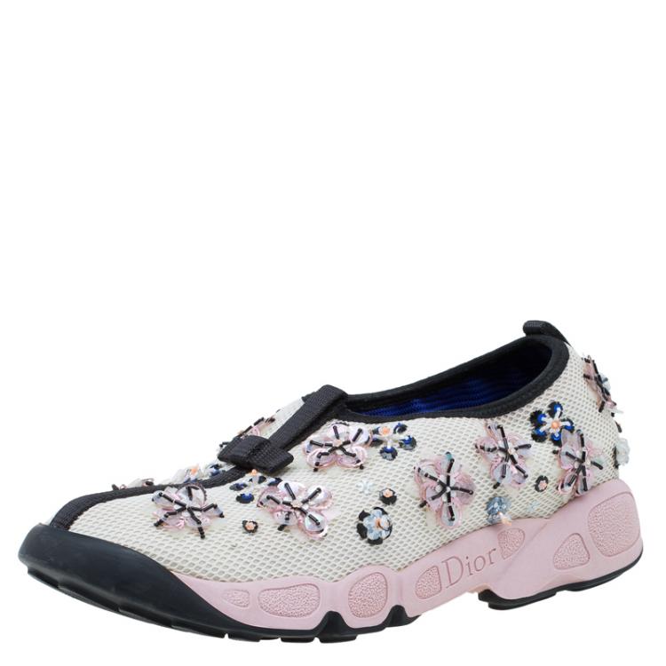Pre Owned Dior White Sequins Fusion Sneakers Size 36.5
