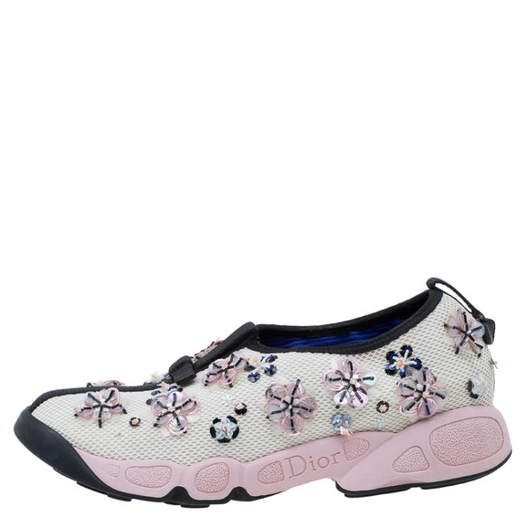 Pre Owned Dior White Sequins Fusion Sneakers Size 36.5
