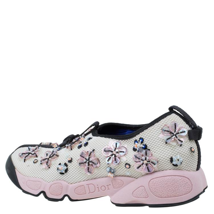 Pre Owned Dior White Sequins Fusion Sneakers Size 36.5