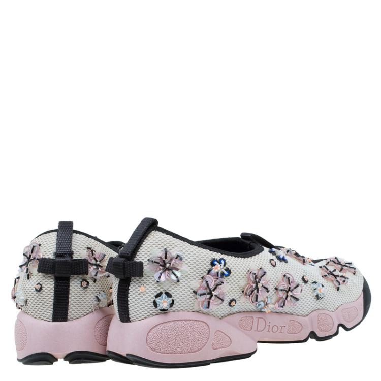 Pre Owned Dior White Sequins Fusion Sneakers Size 36.5