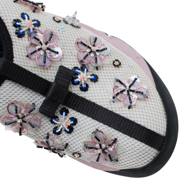 Pre Owned Dior White Sequins Fusion Sneakers Size 36.5